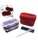 Microwavable Airtight Bento Lunch Box Set Dishwasher Safe Red Bag