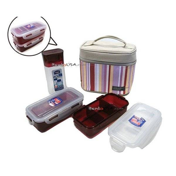 Microwavable Airtight Bento Lunch Box Set Lovely Red with Bottle All