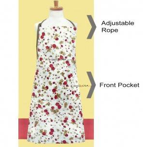 Japanese Kitchen Cute Apron with Front Pocket Red Flower