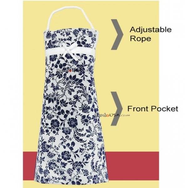 Japanese Kitchen Cute Apron with Front Pocket Blue