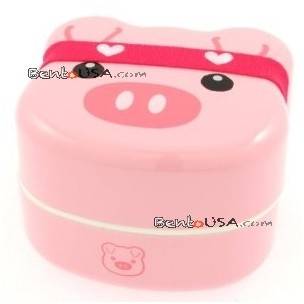 Japanese Bento Box 2 tier Lunch Box with Strap Pig Face