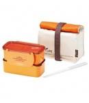 Microwavable 2 Tier Bento Lunch Box Set with Lunch Bag, Chopsticks - Mini Series - Orange 