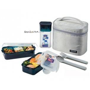 Microwavable Airtight Bento Lunch Box Set, BPA Free Water Bottle Gray