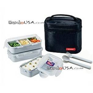 Microwavable Airtight Bento Box 3 Lunch Containers 4.5 Cup - Black 