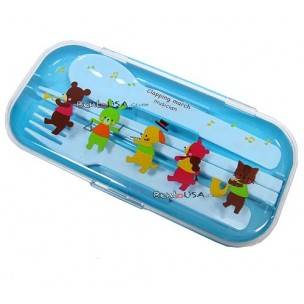 Japanese Bento Fork Spoon Chopsticks and Case 4 in 1 - Animal Blue Japanese Bento Fork Spoon Chopsticks and Case 4 in 1 - Animal Blue