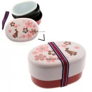 Japanese Bento Box 2 tier Lunch Box with Strap Gorgeous Rabbit