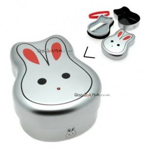 Japanese Bento Box 2 tier Lunch Box with Strap Rabbit - Tin color