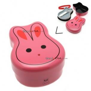 Japanese Bento Box 2 tier Lunch Box with Strap Rabbit - pink color Japanese Bento Box 2 tier Lunch Box with Strap Rabbit - pink color