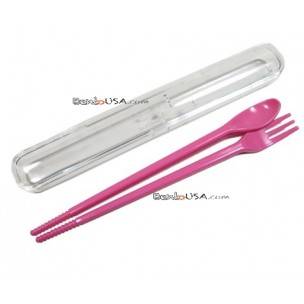 Japanese Bento Fork Spoon Chopsticks 3 + 1 Case MINI Pink