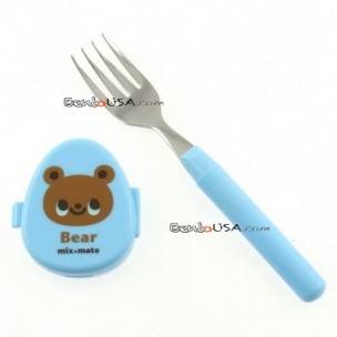 Japanese Bento Box Cutlery Fork with Animal Case Blue