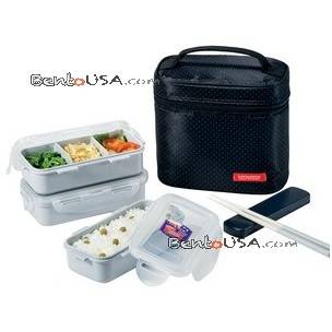 Microwavable Airtight Bento Box 3 Lunch Containers 4.5 Cup - Black 