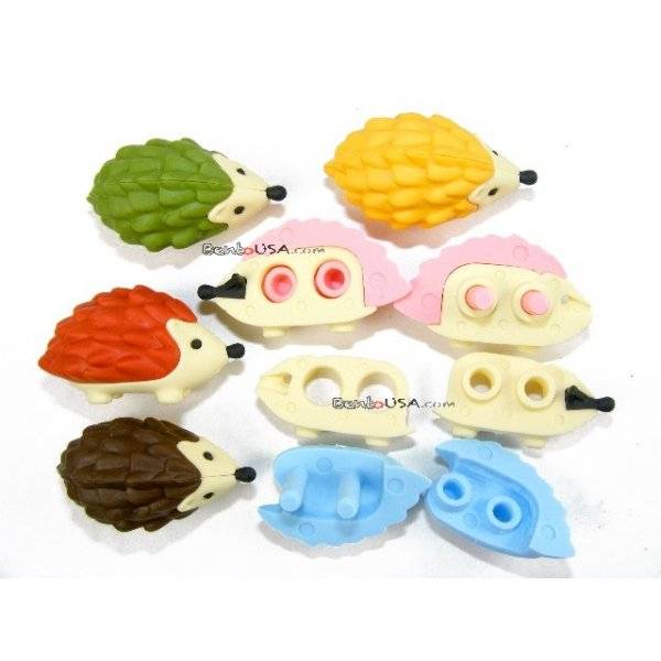 Cute Japanese Eraser Set Collectible Hedgehog 6 pcs