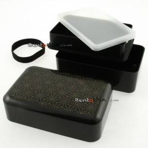 Japanese Bento Box Lunch Box Set Black Gold with Strap