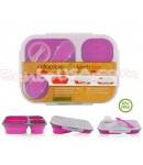 Microwavable Collapsible Silicone Lunch Box 3 compartments Pink