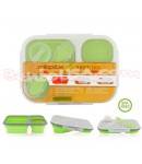 Microwavable Collapsible Silicone Lunch Box 3 compartments Green