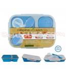 Microwavable Collapsible Silicone Lunch Box 3 compartments Blue