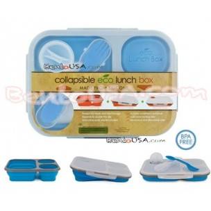 Microwavable Collapsible Silicone Lunch Box 3 compartments Blue