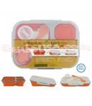 Microwavable Collapsible Silicone Lunch Box 3 compartments Orange
