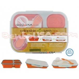Microwavable Collapsible Silicone Lunch Box 3 compartments Orange