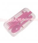 Japanese Bento Accessories Fork Spoon Chopsticks Case 4 in 1 Pink