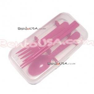 Japanese Bento Accessories Fork Spoon Chopsticks Case 4 in 1 Pink