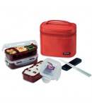 Microwavable Airtight Bento Box 3 Lunch Containers 4.5 Cup - Red 