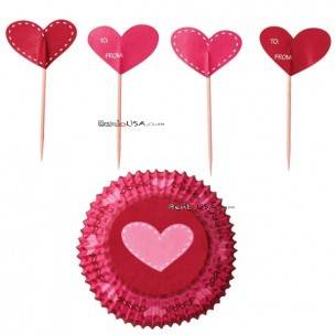 Food Cup and Pick Set 24 pcs Hearts