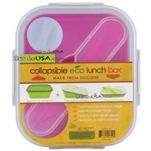 Microwavable Collapsible Silicone Bento Lunch Box -Single- Pink