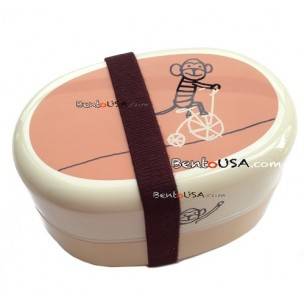 Japanese 2 tier Oval Bento Lunch Box Monkey with strap Japanese 2 tier Oval Bento Lunch Box Monkey with strap