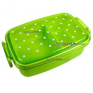 Japanese Microwavable 1 Tier Bento Box Lunch Box Polka Dot Green 
