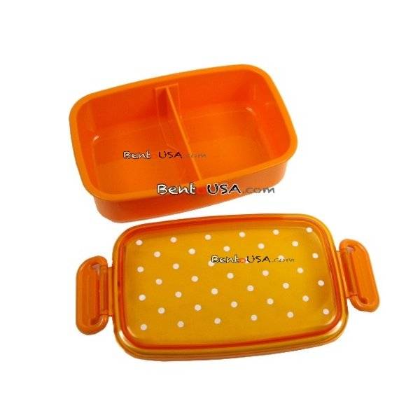 Japanese Microwavable 1 Tier Bento Box Lunch Box Polka Dot Orange All