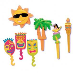 Food Decorating Pick Puffy Ring Hawaiian Luau Tiki Theme 14 pcs
