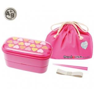 Authentic Japanese Ag+ Bento Box Lunch Box Designer Set Pink Heart Authentic Japanese Ag+ Bento Box Lunch Box Designer Set Pink Heart