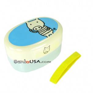 Japanese 2 tier Oval Bento Lunch Box Pig with strap Japanese 2 tier Oval Bento Lunch Box Pig with strap
