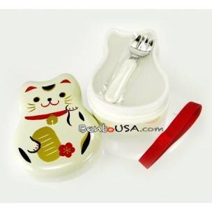Japanese Bento Box 2 tier Lacquer Lunch Box with Strap Lucky Cat Japanese Bento Box 2 tier Lacquer Lunch Box with Strap Lucky Cat