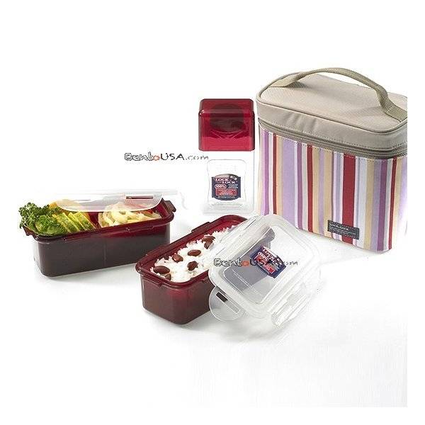 Microwavable Airtight Bento Lunch Box Set Lovely Red with Bottle Medium