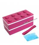 Lacquer Block Bento Lunch Box 2 tier with Chopsticks and Cold Gel Pink