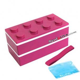 Lacquer Block Bento Lunch Box 2 tier with Chopsticks and Cold Gel Pink Lacquer Block Bento Lunch Box 2 tier with Chopsticks and Cold Gel Pink