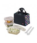 Microwavable Kids Glass Bento Lunch Box Set Spoon Fork