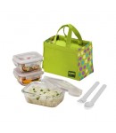 Microwavable Kids Glass Bento Lunch Box Set Spoon Fork Green