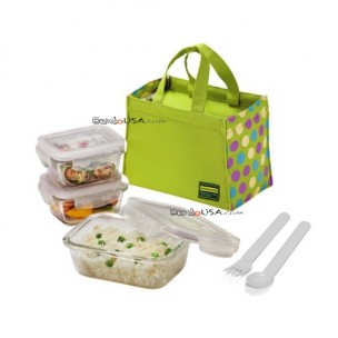 Microwavable Kids Glass Bento Lunch Box Set Spoon Fork Green Microwavable Kids Glass Bento Lunch Box Set Spoon Fork Green