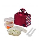 Microwavable Kids Glass Bento Lunch Box Set Spoon Fork Red