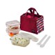 Microwavable Kids Glass Bento Lunch Box Set Spoon Fork Red