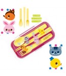Portable Bento Fork Spoon Chopsticks and Case 4 in 1 Pink