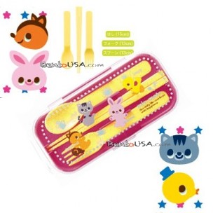 Portable Bento Fork Spoon Chopsticks and Case 4 in 1 Pink