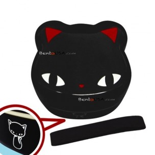 Japanese Bento Box 2 tier Lunch Box with Strap Black Cat Face