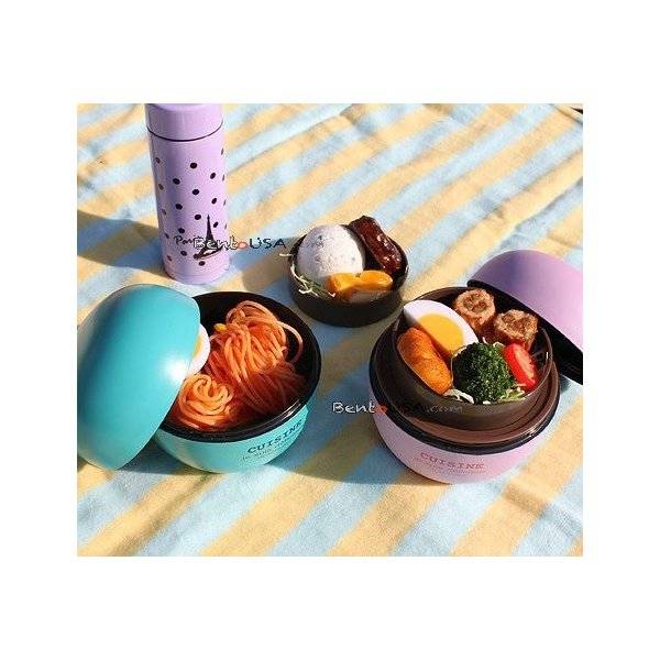 Round Lacquer Bento Box 2 tier with Cold Gel Pack Cute Ball All
