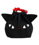 Japanese Bento Lunch Drawstring Bag with Ears - Black Cat