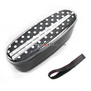 Japanese Microwave Ok 2-tier Slim Bento Box with Chopsticks Black 