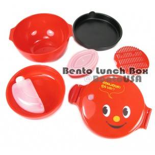 Round Lacquer Kids Bento Box 2 tier Deluxe Red